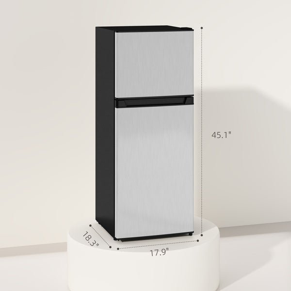 Black & Silver 2 Door Mini Fridge with Freezer, Compact Refrigerator (-4℉~10.4℉ Freezer & 28.4℉~50℉ Fridge), for Bedroom, Dorm, Office, Apartment, Keep Food & Drinks Fresh