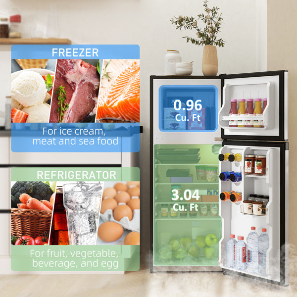 Black & Silver 2 Door Mini Fridge with Freezer, Compact Refrigerator (-4℉~10.4℉ Freezer & 28.4℉~50℉ Fridge), for Bedroom, Dorm, Office, Apartment, Keep Food & Drinks Fresh
