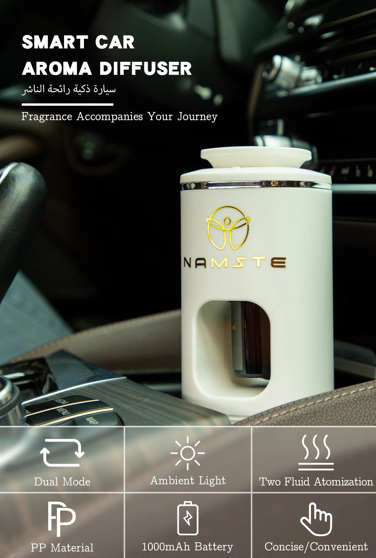 Namste Car Air Freshener 10ML USB Charging 7 Color Atmosphere Light Hotel Fragrance Aromatic Oil Diffuser Home Freshener Device