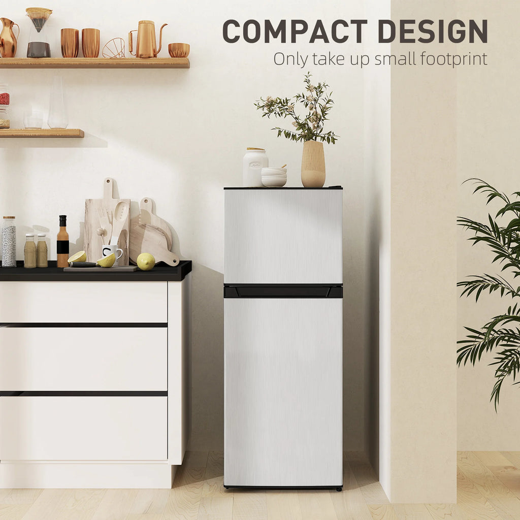Black & Silver 2 Door Mini Fridge with Freezer, Compact Refrigerator (-4℉~10.4℉ Freezer & 28.4℉~50℉ Fridge), for Bedroom, Dorm, Office, Apartment, Keep Food & Drinks Fresh