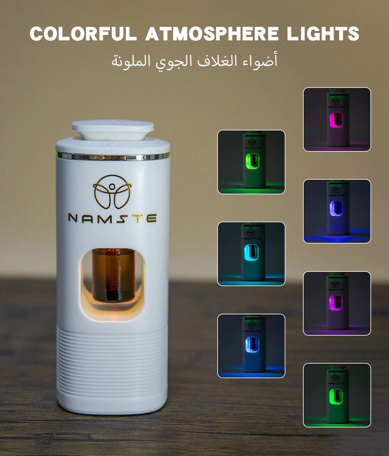 Namste Car Air Freshener 10ML USB Charging 7 Color Atmosphere Light Hotel Fragrance Aromatic Oil Diffuser Home Freshener Device