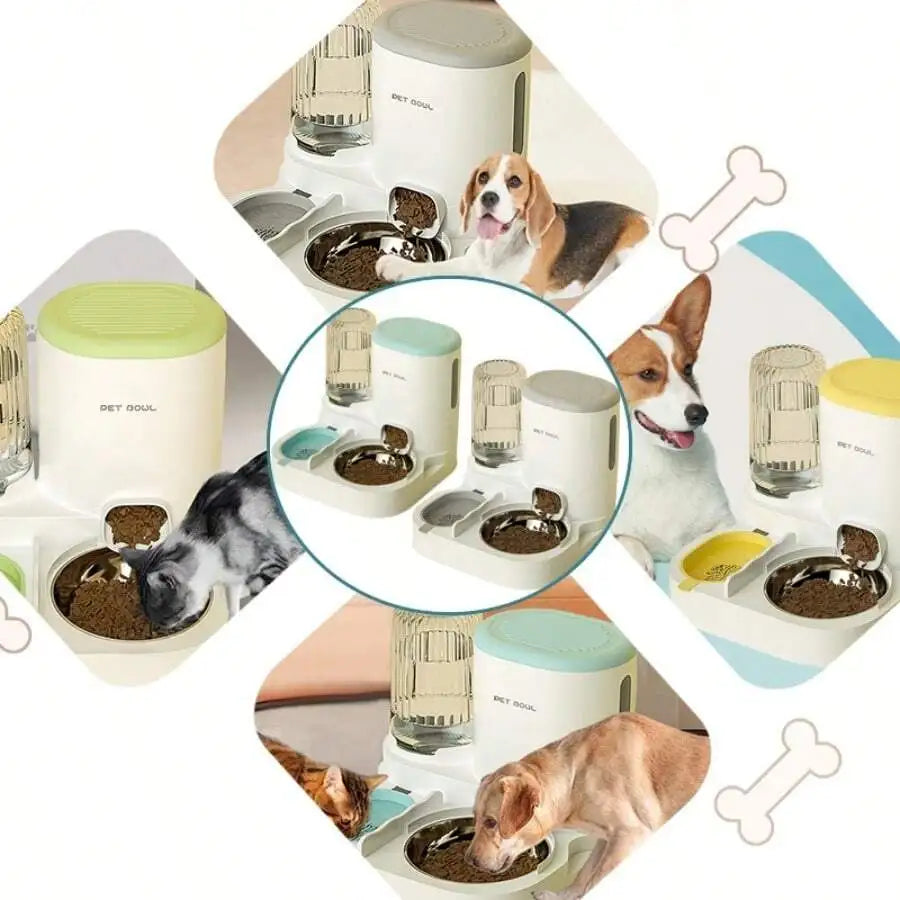 Two-In-One Automatic Cat Water Dispenser Set-Detachable, Washable, Automatic Feeding Station, Indoor Cat Food Bowl