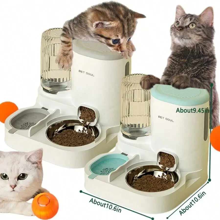 Two-In-One Automatic Cat Water Dispenser Set-Detachable, Washable, Automatic Feeding Station, Indoor Cat Food Bowl